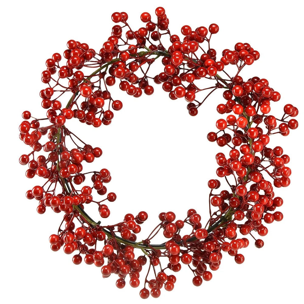 Der Alsaba Home Beerenkranz winterlicher Dekokranz ist ein kreisförmiger Kranz aus ineinander verschlungenen Zweigen und geschmückt mit Büscheln von leuchtend roten Beeren.