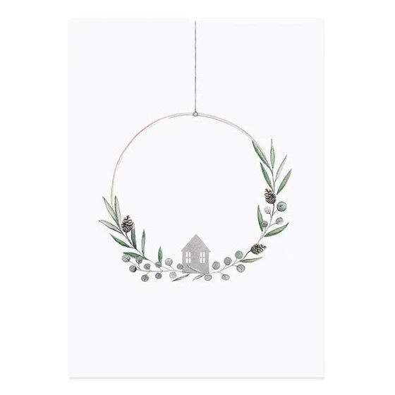 Eulenschnitt - Aquarellkarte Christmas Wreath