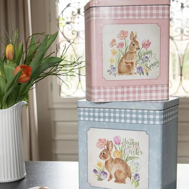 Clayre & Eef - Aufbewahrungsbox aus Blech mit Hasen-Motiv 2er Set