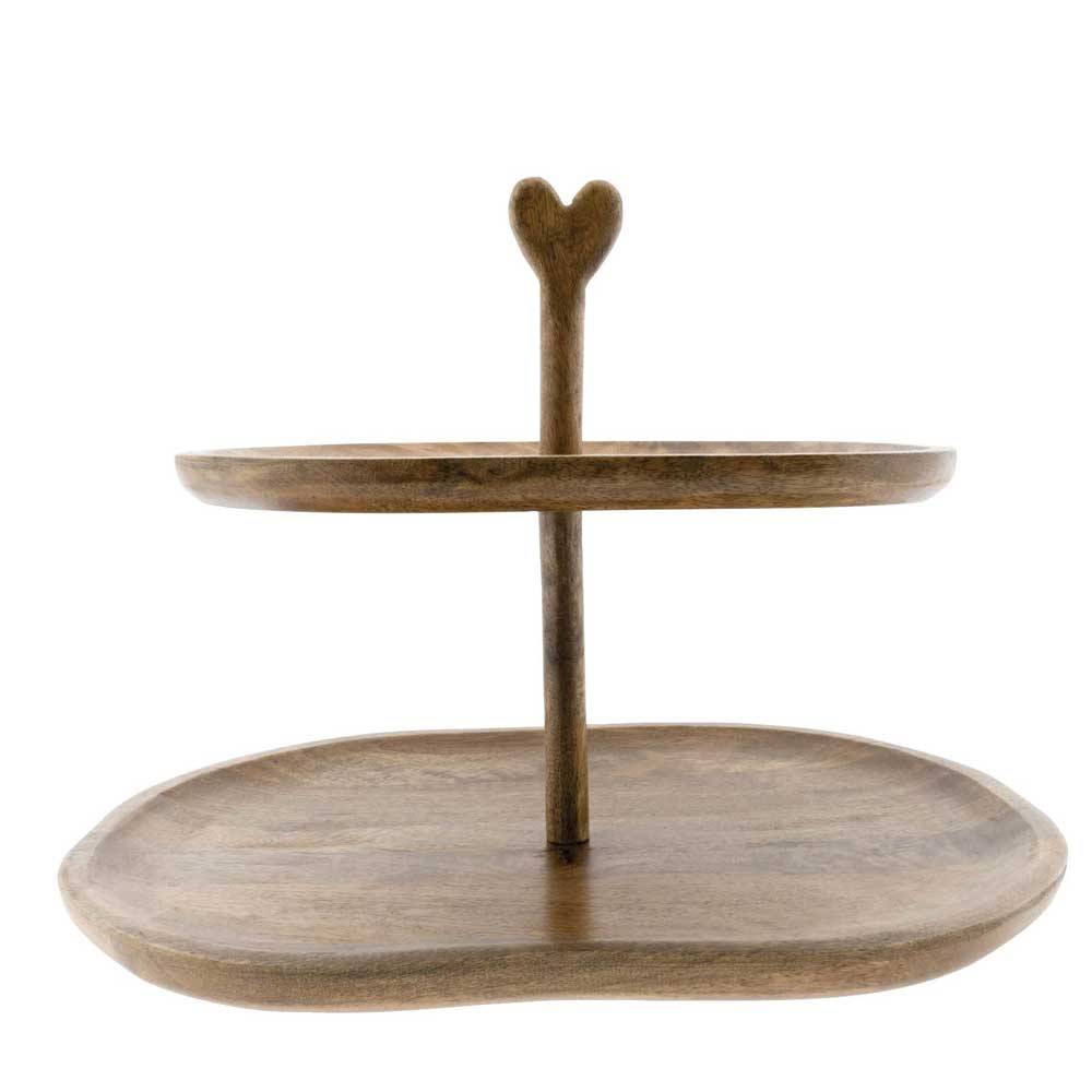 Eine Bastion Collections - Etagere Groß Holz Natur mit einem herzförmigen Griff an der Oberseite.