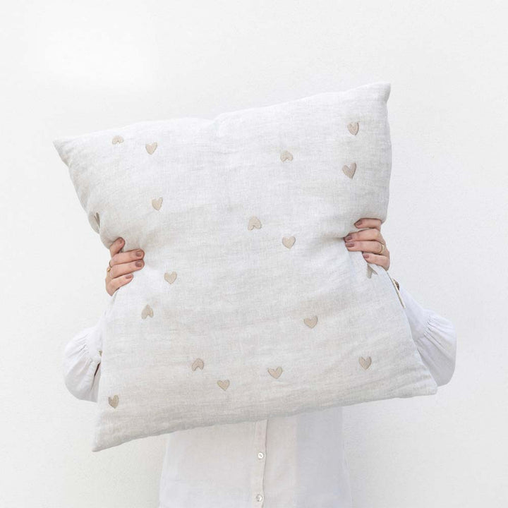Bastion Collections - Kissenbezug mit Herzen Leinen 60x60 cm
