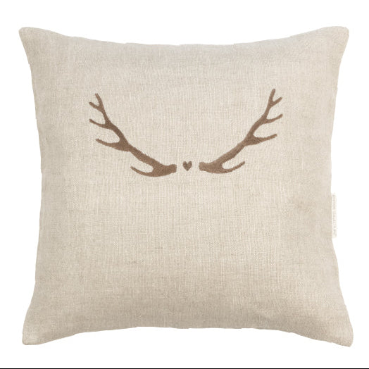 Bastion Collections – Kissenhülle 50×50 cm – Natur / mit Hirsch-Motiv – 100 % Leinen