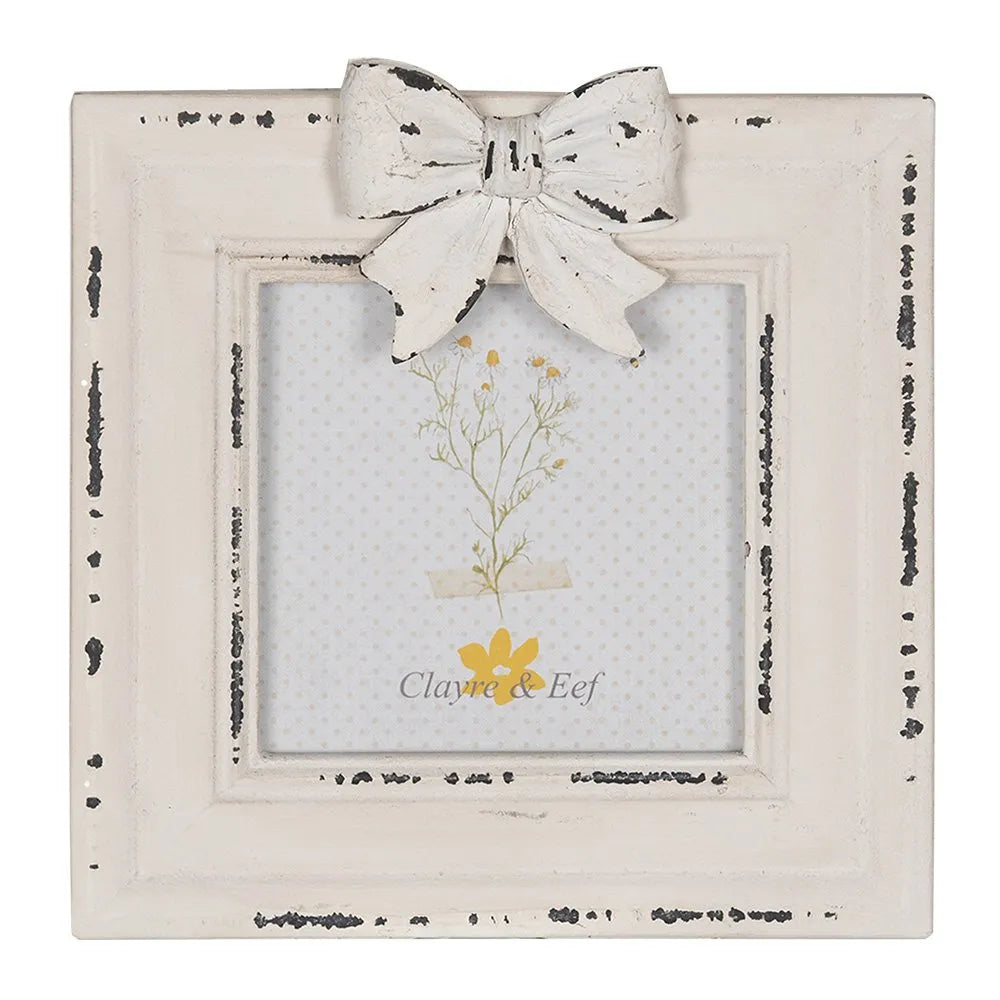Clayre & Eef - Weißer MDF-Fotorahmen 10x10 cm mit Schleife