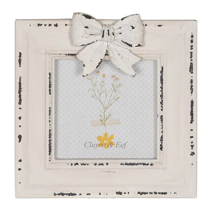 Clayre & Eef - Weißer MDF-Fotorahmen 10x10 cm mit Schleife