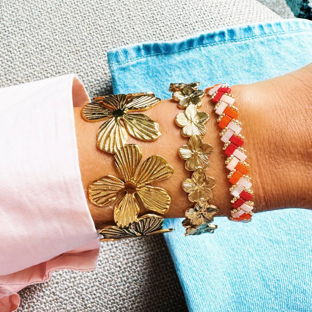Bazou - Armreif XL Blumen - Gold