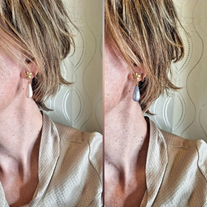Lydée Déco - Blumen- und Perlenohrringe (Tropfenform)