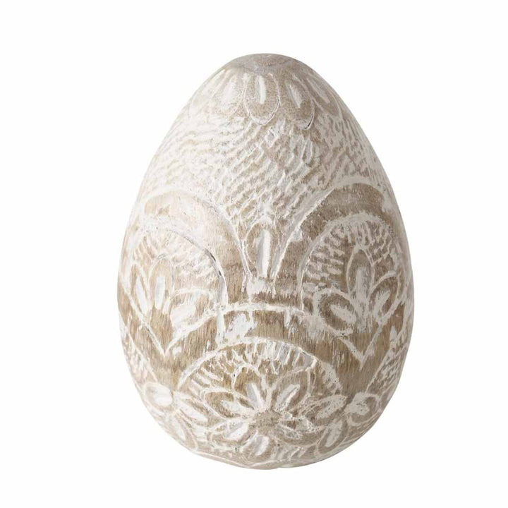 Boltze - Deko-Ei "Telur" aus Holz mit geschnitztem Muster