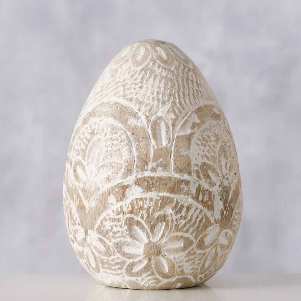Boltze - Deko-Ei "Telur" aus Holz mit geschnitztem Muster