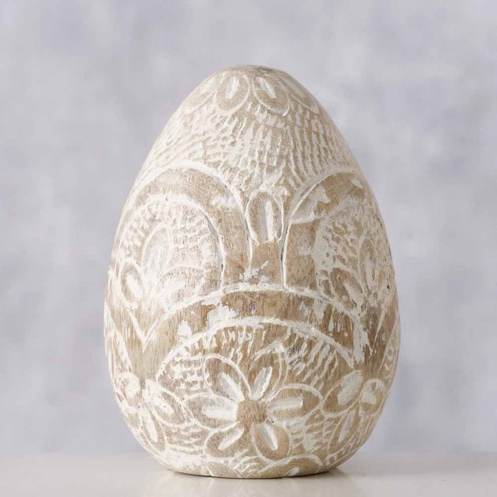 Boltze - Deko-Ei "Telur" aus Holz mit geschnitztem Muster