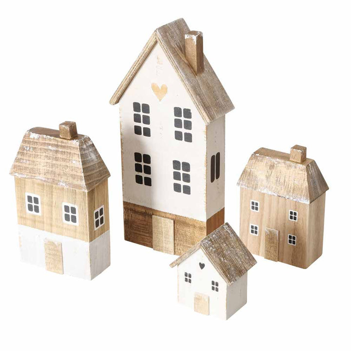 Boltze - Dekoaufsteller Häuser Holz 4er-Set
