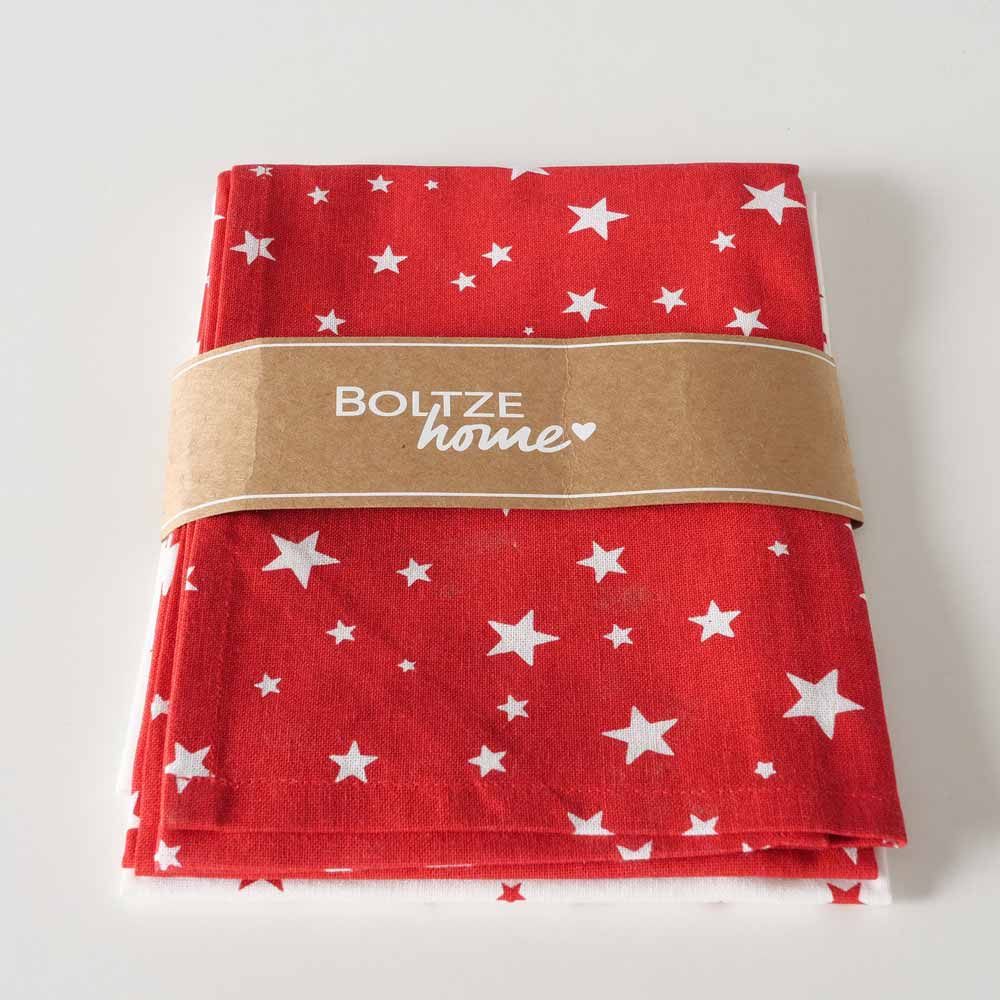 Boltze - Geschirrtuch Sterne 2er-Set rot-weiss