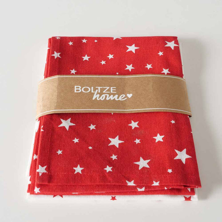 Boltze - Geschirrtuch Sterne 2er-Set rot-weiss