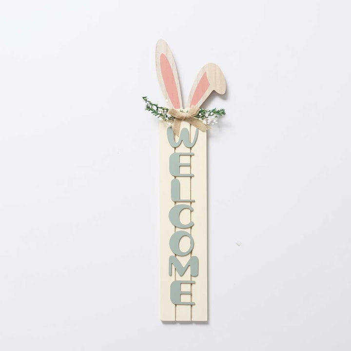 Ein Boltze - Schild Willkommen Hase mit Hasenohren und Text.