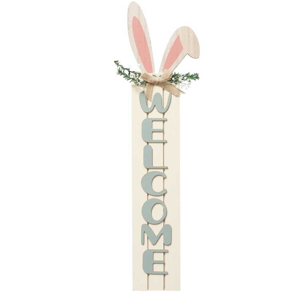Ein Boltze - Schild Willkommen Hase mit Hasenohren und Text.