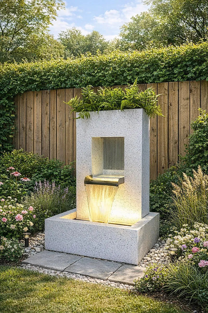 Gilde - Brunnen Gocta rechteckig mit LED und Pflanzgefäß