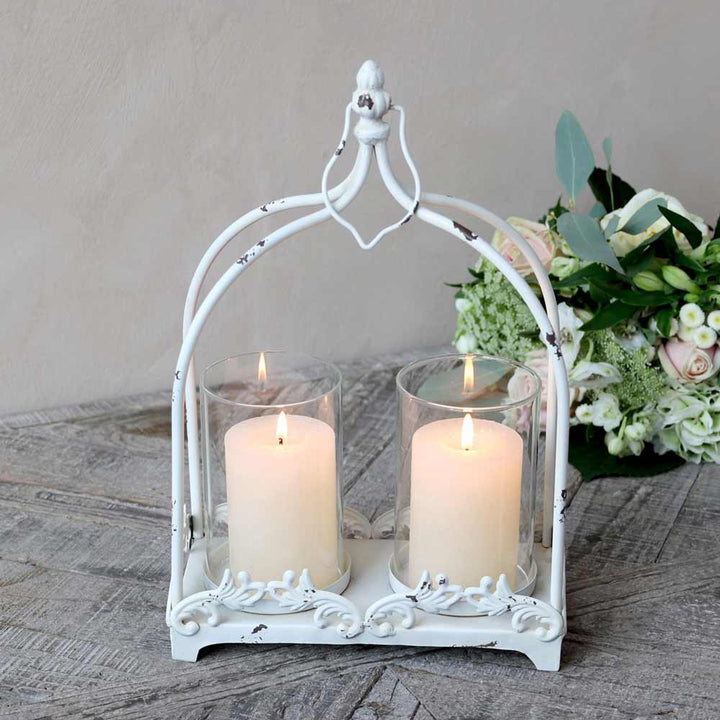 Chic Antique - Laterne mit zwei Windlichter Shabby Chic