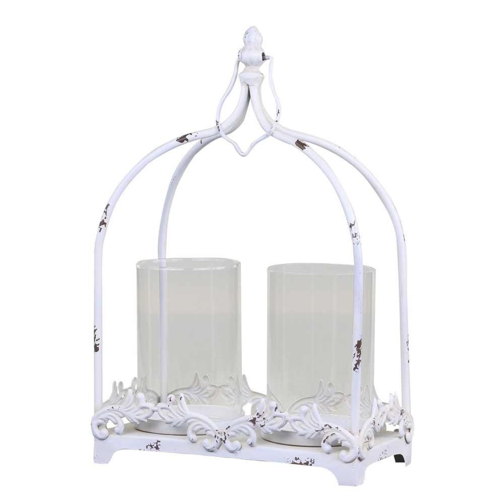 Chic Antique - Laterne mit zwei Windlichter Shabby Chic