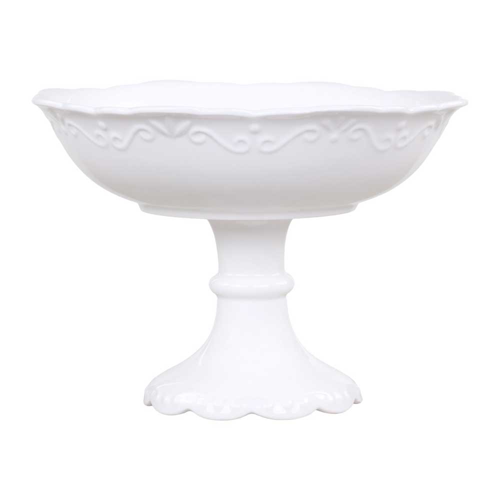 Eine Chic Antique - Provence Schüssel mit Fuß mit kunstvollen Verzierungen am Rand.