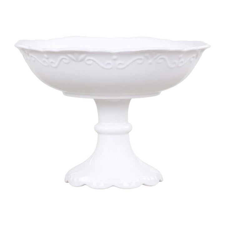 Eine Chic Antique - Provence Schüssel mit Fuß mit kunstvollen Verzierungen am Rand.
