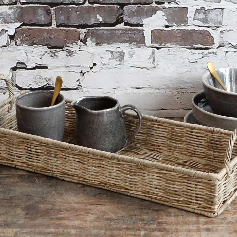 Chic Antique - Tablett Rattan geflochten mit Griffe länglich
