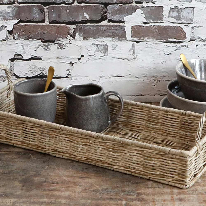 Chic Antique - Tablett Rattan geflochten mit Griffe länglich