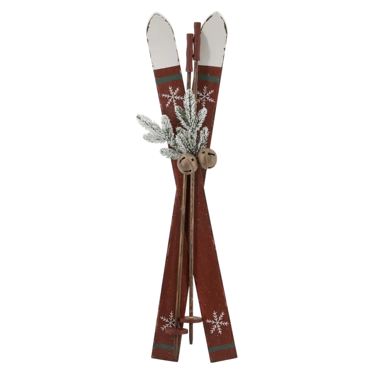 Chic Antique - Vintage Ski mit Stöcken für Deko antique cherry