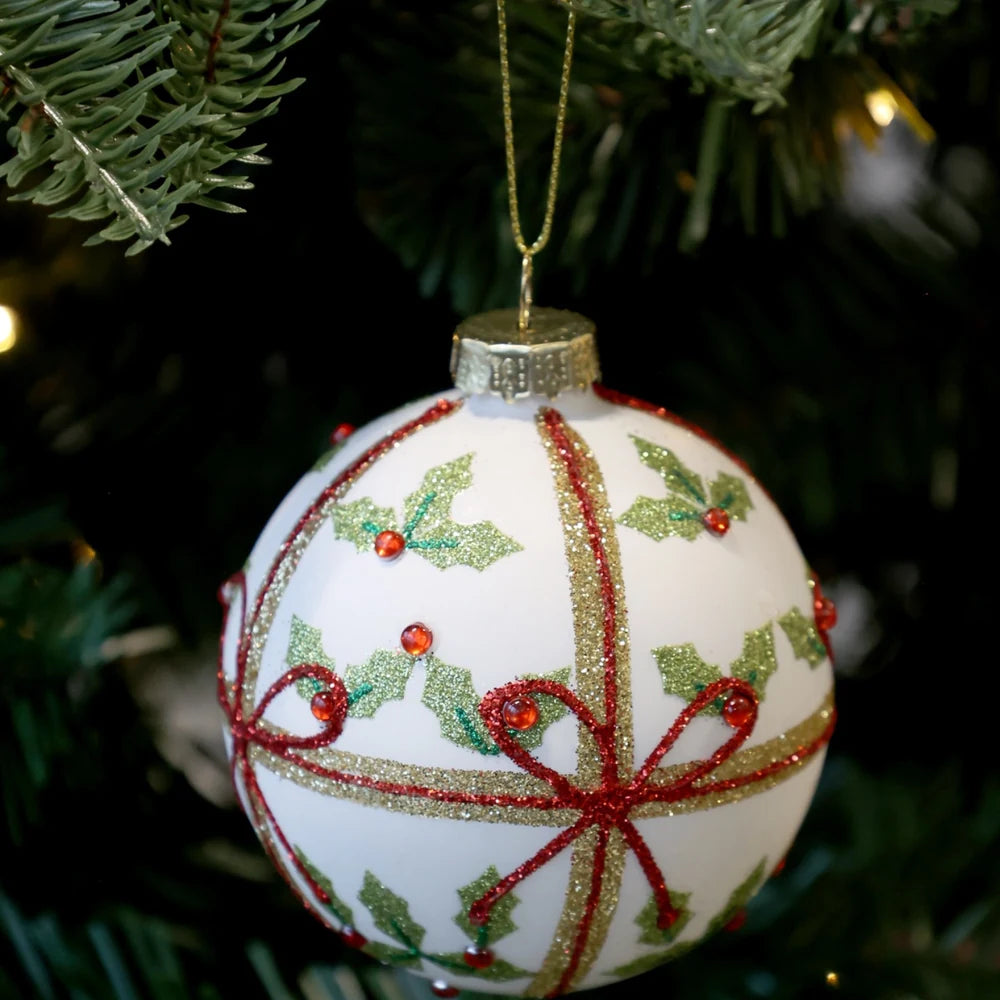 Chic Antique - Weihnachtskugel mit Schleife creme