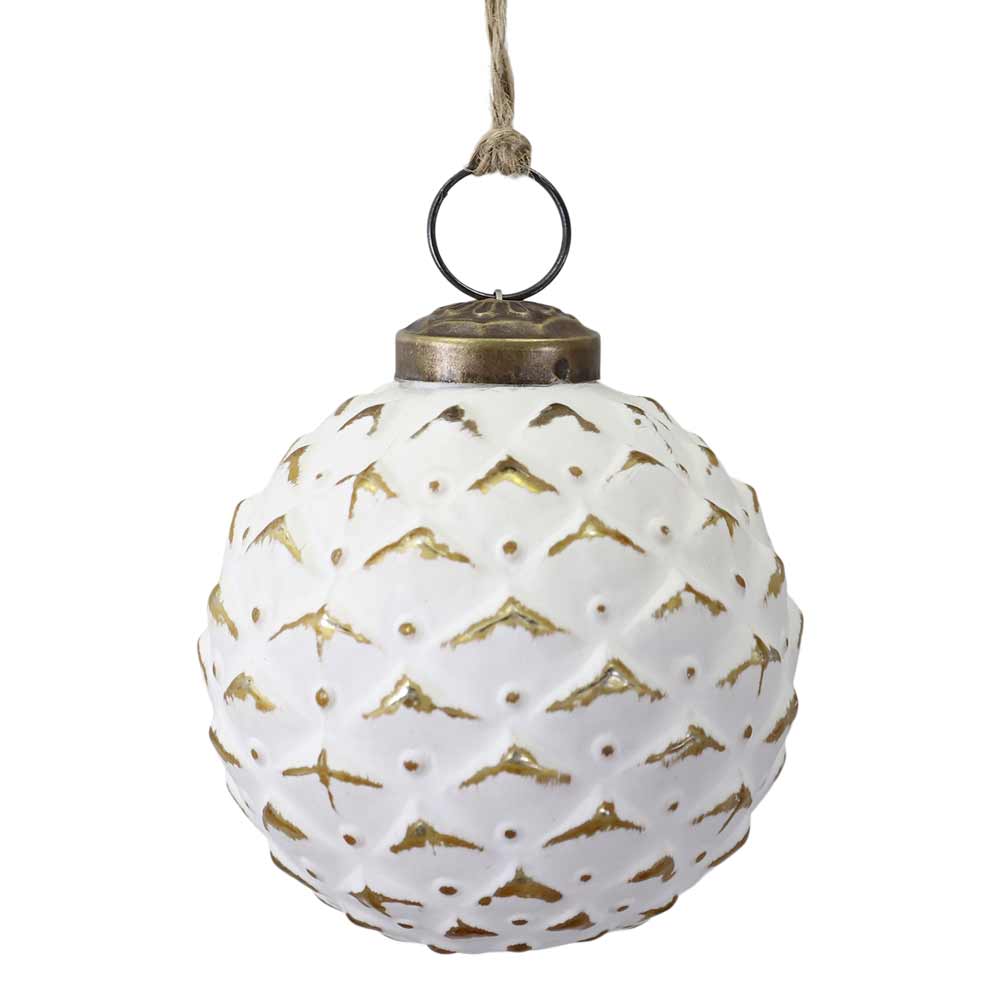 Chic Antique - Weihnachtskugel weiß gold rund