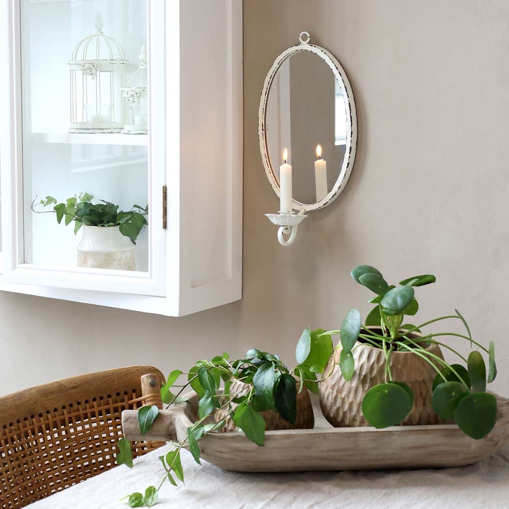 Chic Antique – Spiegel mit Stabkerzenhalter antique creme