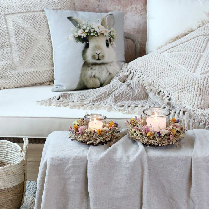 Chic Antique – Windlicht mit Blumenkranz natur