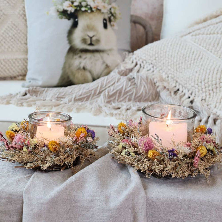 Chic Antique – Windlicht mit Blumenkranz natur