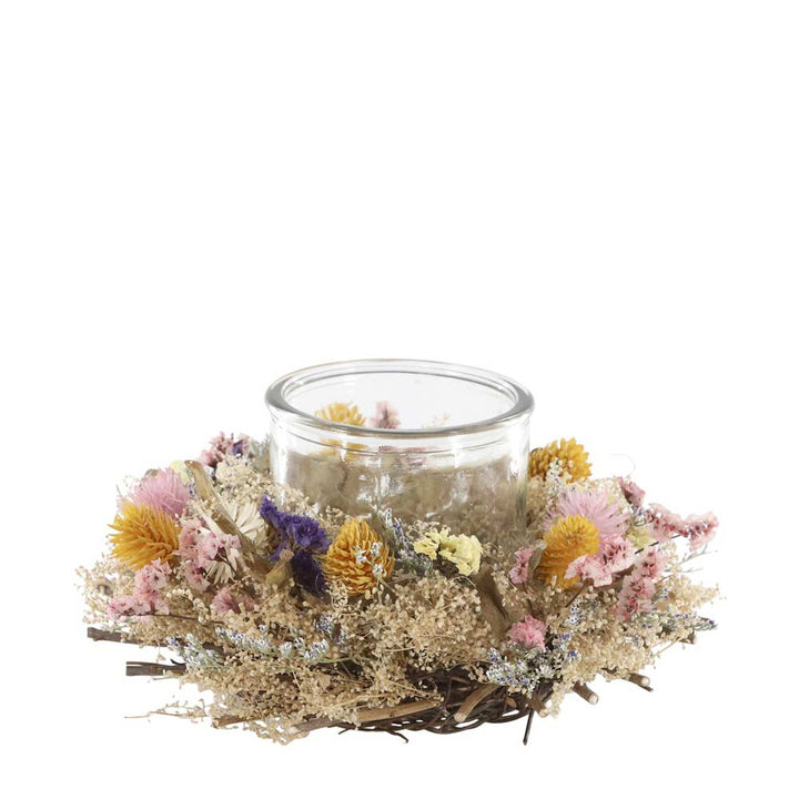 Chic Antique – Windlicht mit Blumenkranz natur