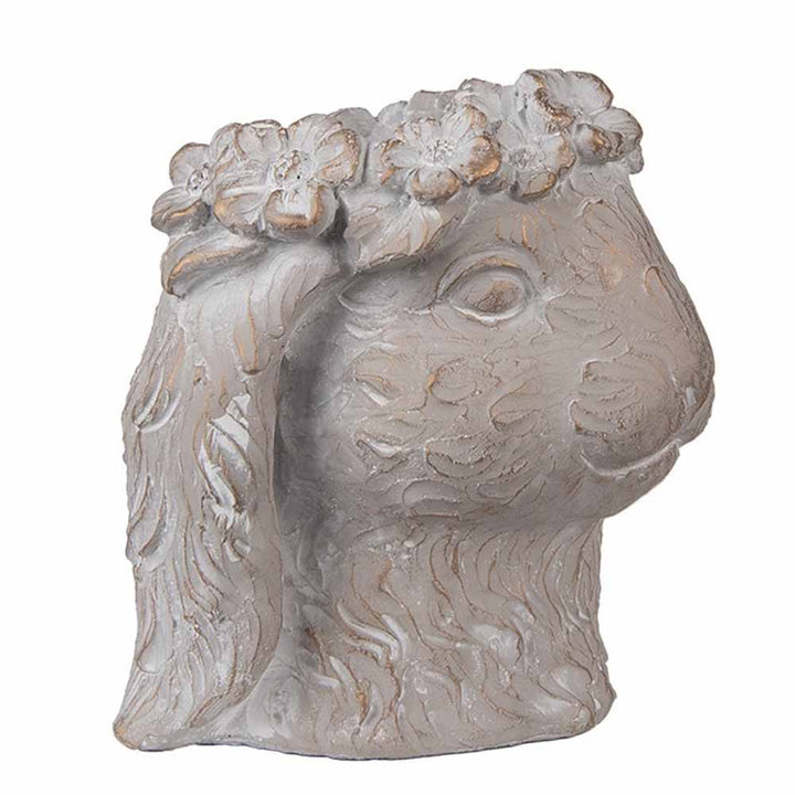 Clayre &amp; Eef - Blumentopf Hasenkopf mit Blumenkranz Vintage Grau