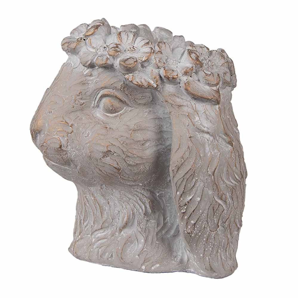 Clayre &amp; Eef - Blumentopf Hasenkopf mit Blumenkranz Vintage Grau