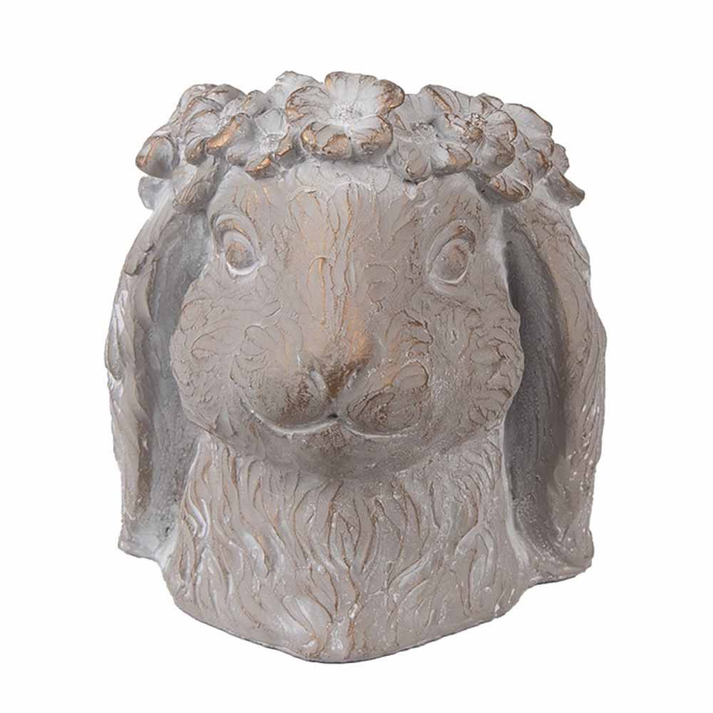 Clayre &amp; Eef - Blumentopf Hasenkopf mit Blumenkranz Vintage Grau