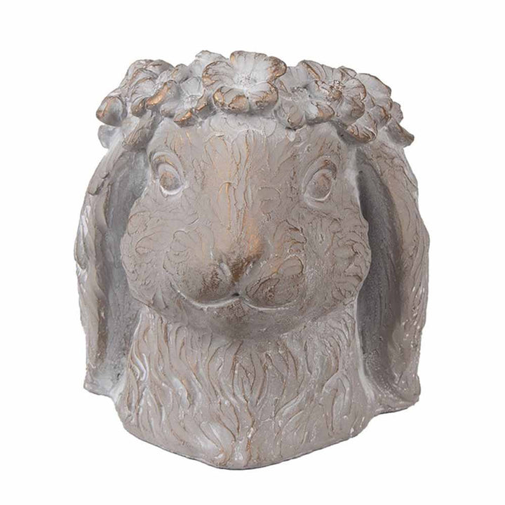 Clayre &amp; Eef - Blumentopf Hasenkopf mit Blumenkranz Vintage Grau