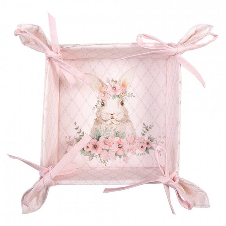 Ein Clayre & Eef - Brotkorb Hase Rosa mit Schleifen.