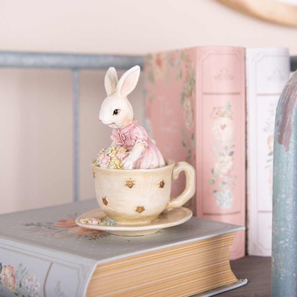 Clayre & Eef - Deko Hase in Tasse mit Blumen