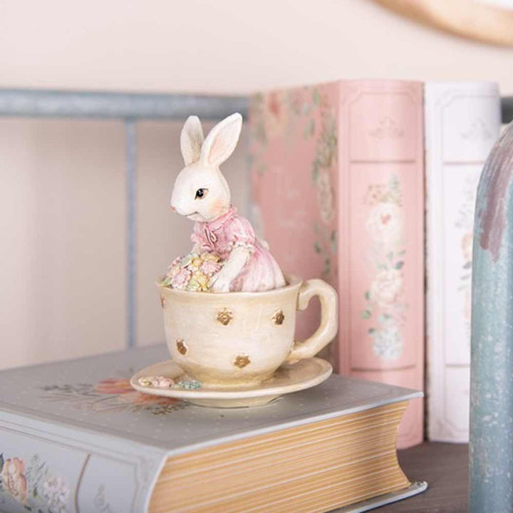 Clayre & Eef - Deko Hase in Tasse mit Blumen