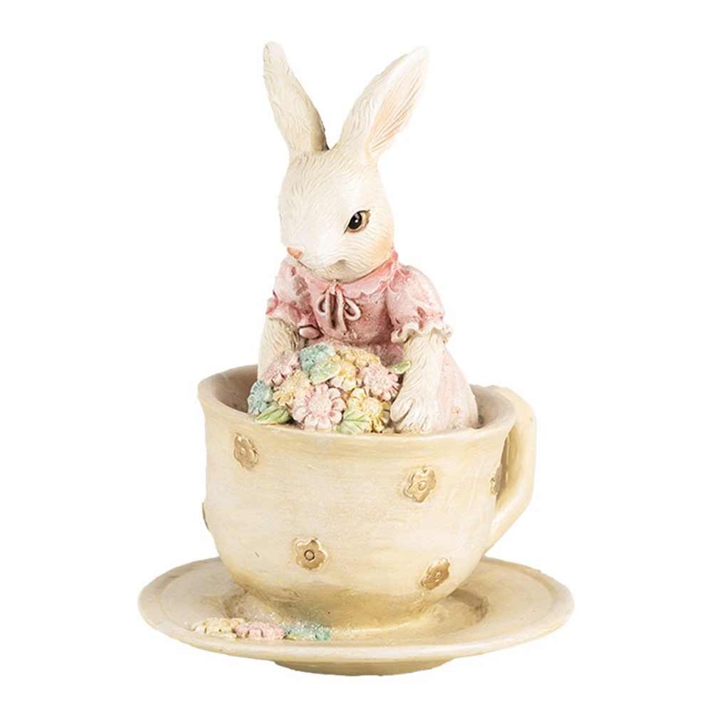Clayre & Eef - Deko Hase in Tasse mit Blumen