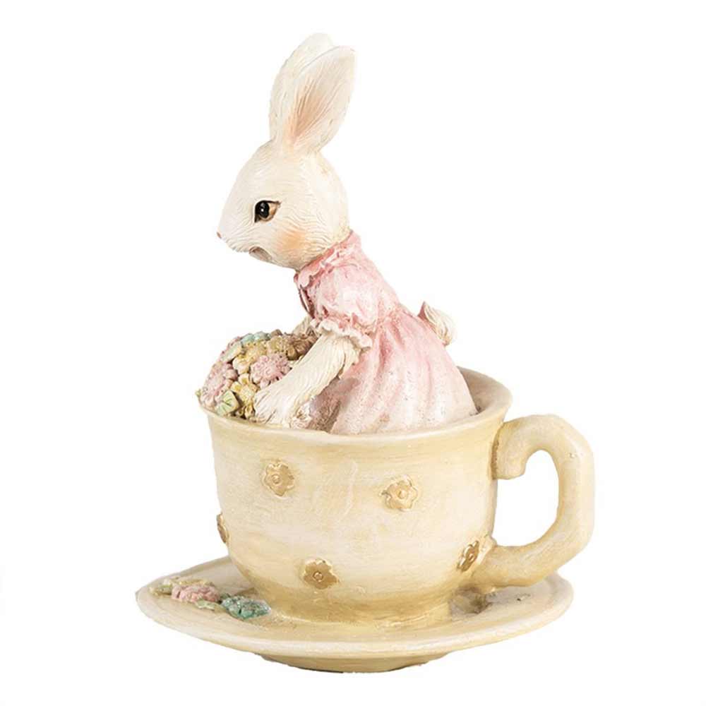 Clayre & Eef - Deko Hase in Tasse mit Blumen
