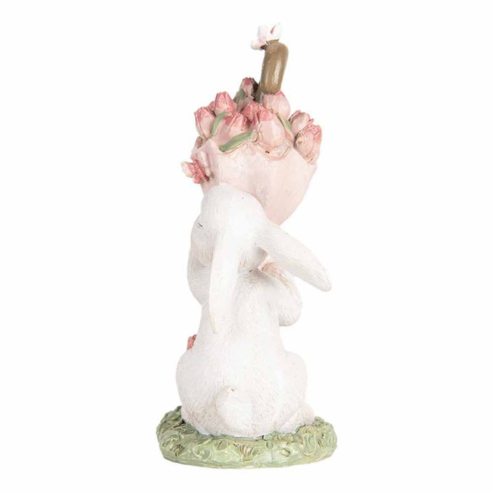Clayre & Eef - Dekofigur Hase mit Regenschirm und Tulpen