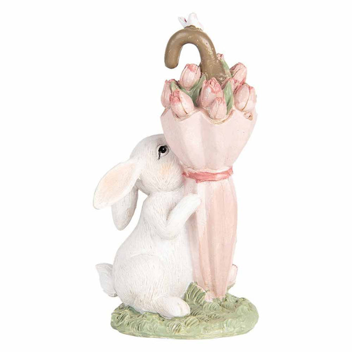 Clayre & Eef - Dekofigur Hase mit Regenschirm und Tulpen