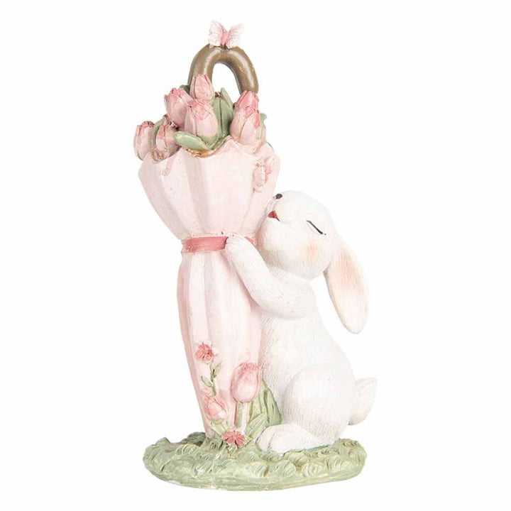 Clayre & Eef - Dekofigur Hase mit Regenschirm und Tulpen