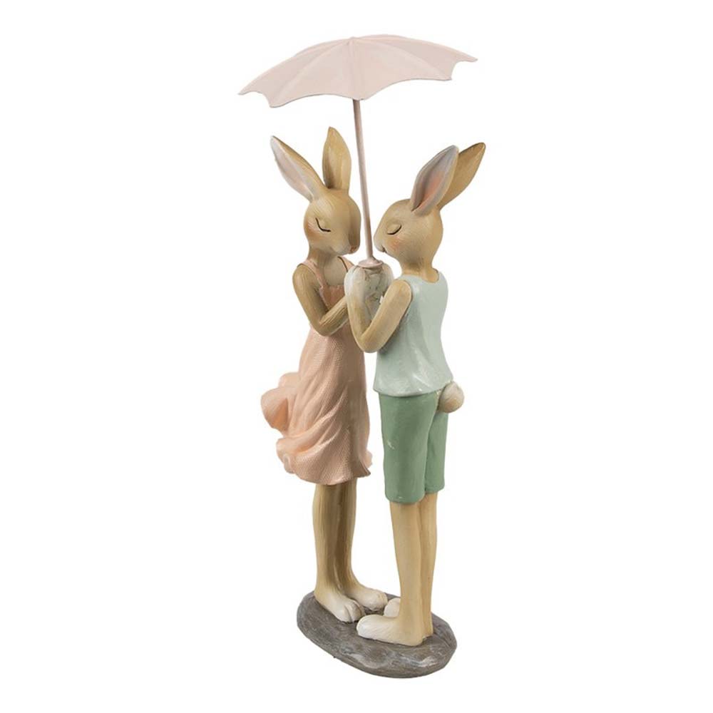 Clayre & Eef - Dekofigur Hasenpaar mit Schirm Romantische Osterdeko