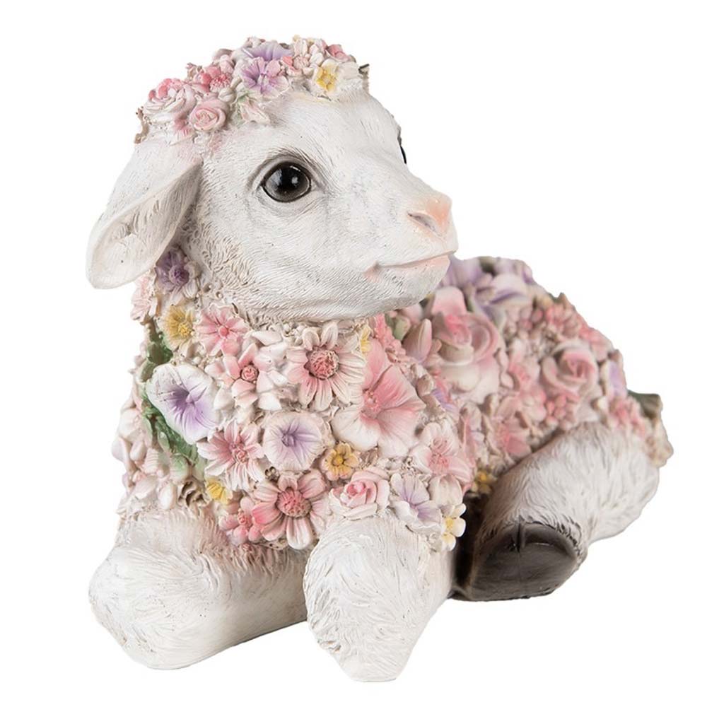 Clayre & Eef - Dekofigur Lamm mit Blumen Gartendeko romantisch