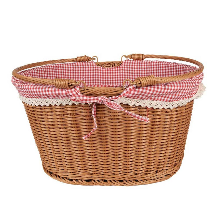 Clayre & Eef - Geschenkkorb Picknick Landhaus mit rot-weiß kariertem Futter und Spitzenbesatz.