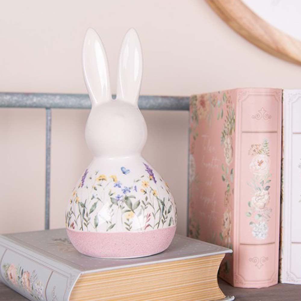 Clayre & Eef - Keramik Hase mit Blumenwiese Deko