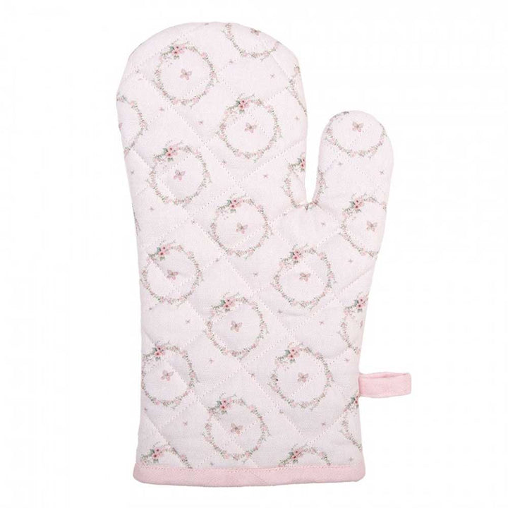 Ein weißer Ofenhandschuh von Clayre & Eef mit rosa Besatz.