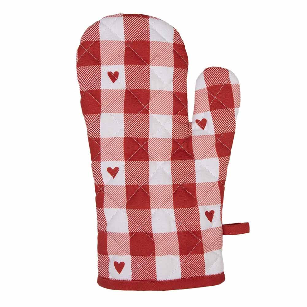 Clayre & Eef - Ofenhandschuh Karomuster mit Herz Rot-Weiß